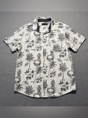 Retrofit Tropical Print Shirt Men’s Medium White Palm Tree Pineapple